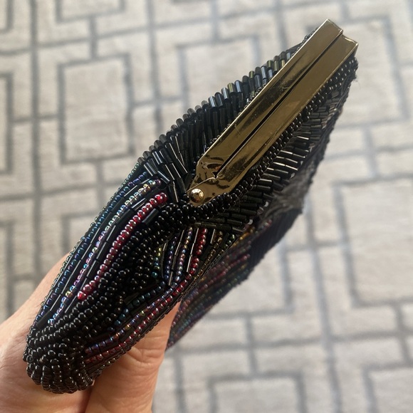 Vintage Black and multi Beaded Purse antique Gold tone Chain Shoulder Strap - Picture 16 of 16